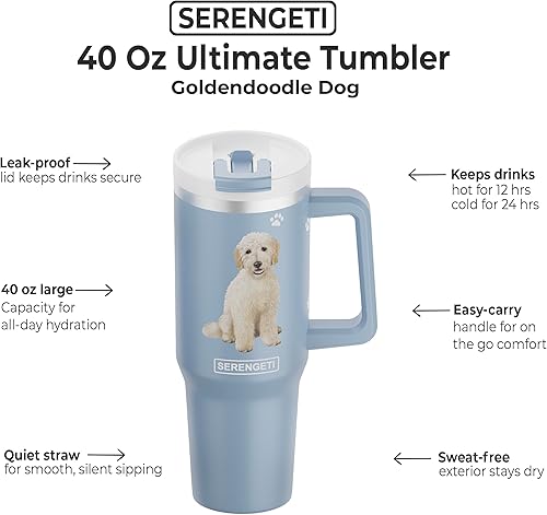 Miniatura 2 de SERENGETI - Vaso térmico de 40 onzas con asa y pajilla, aislado al vacío con popote y tapa, taza de viaje de acero inoxidable para amantes de las
