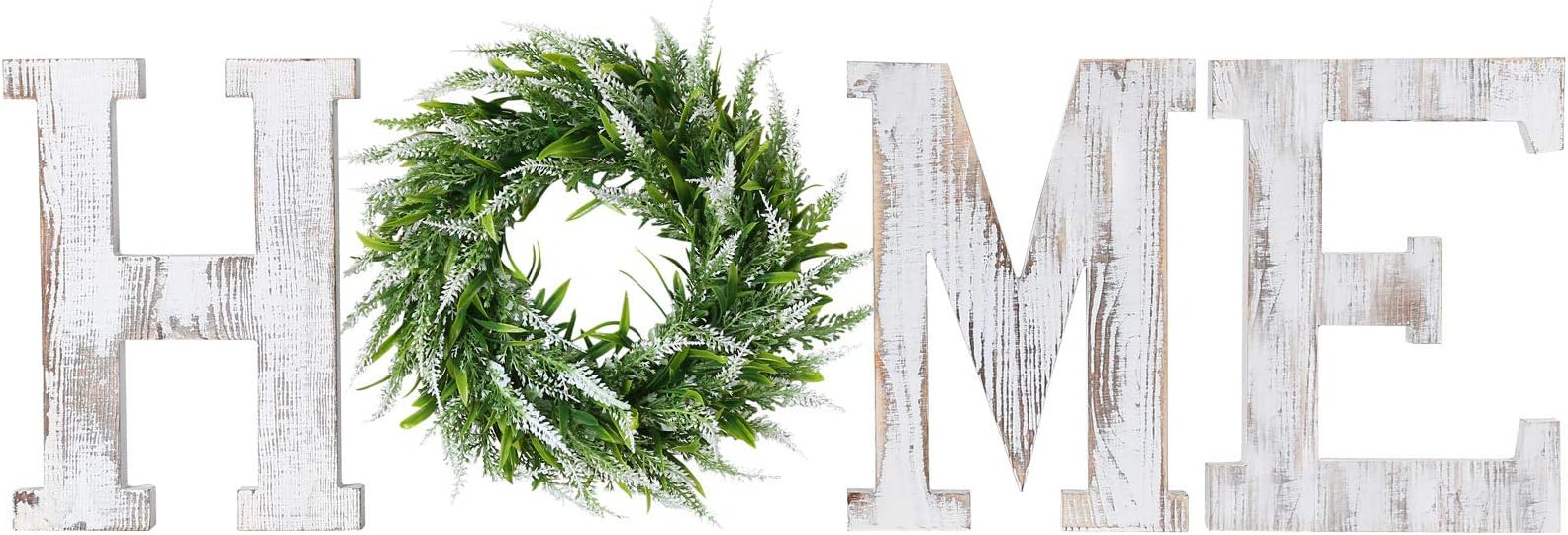 LOSOUR Farmhouse Decor Wood Letters - Wreath with Decorative Home Sign for Living Room, Entry Way, Kitchen (White)