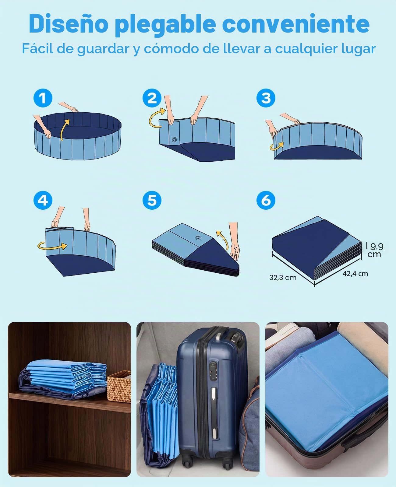 Piscina para Perros con Sistema de chorros, 160 x 30cm Piscina Perros Grandes, Baño portátil Plegable para Perros, Piscina Antideslizante 2 en 1 para Perros, Apta para el jardín, Azul