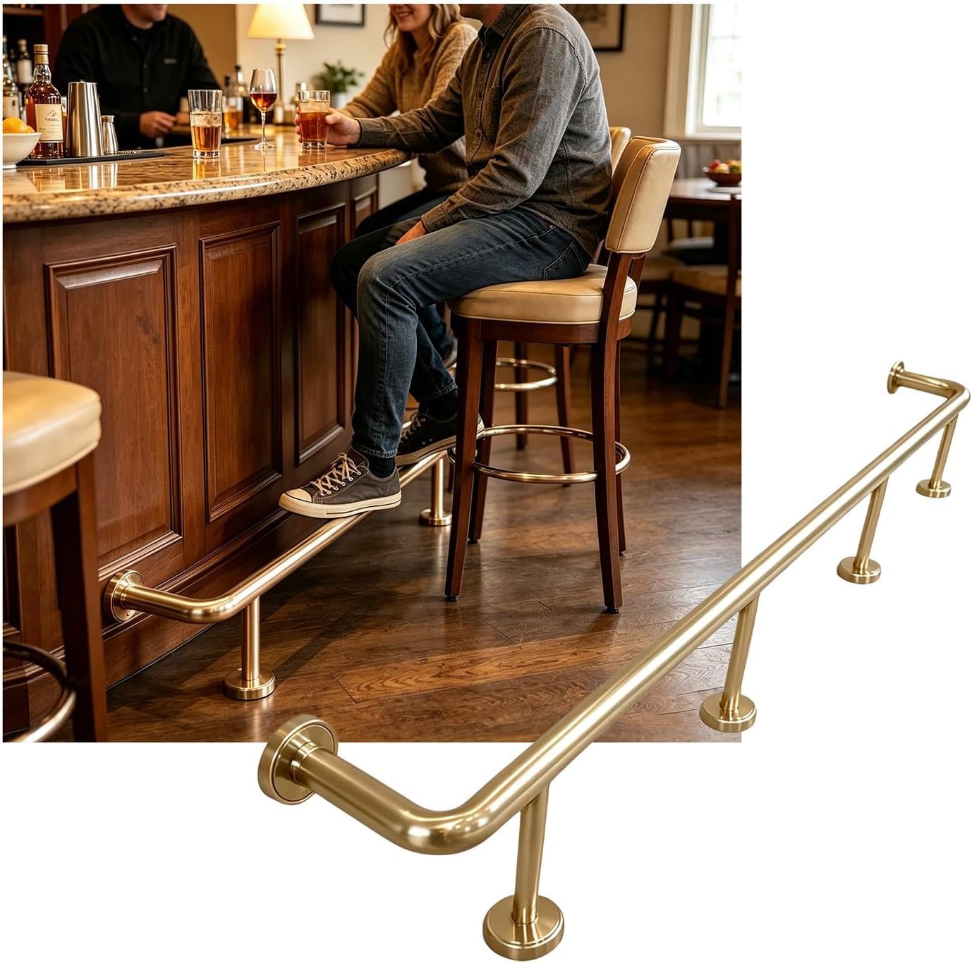 Epano Champagne Gold Lxxw Bar Foot Rail Heavy Duty Bar Foot Railings Wall Mounted, Rail Kit For Restaurant Kitchen Cafe Counter(,2.0M/6.56Ft)