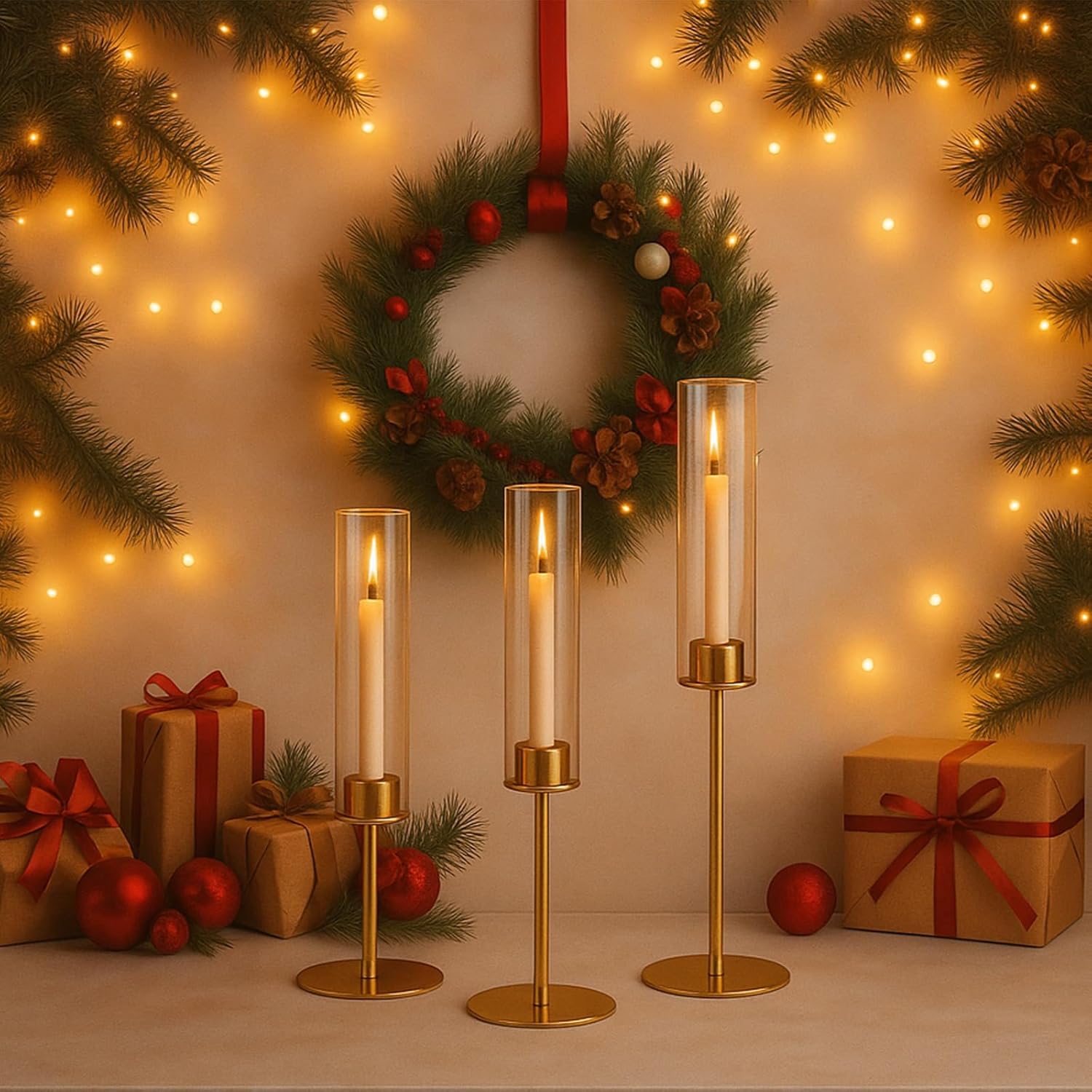 Meanplan 18 Pcs Gold Hurricane Candle Holders Clear Glass Candlestick Holders 14/16/18'' for Candle Sticks Tall Taper Candles for Table Centerpiece Wedding Party Decorations