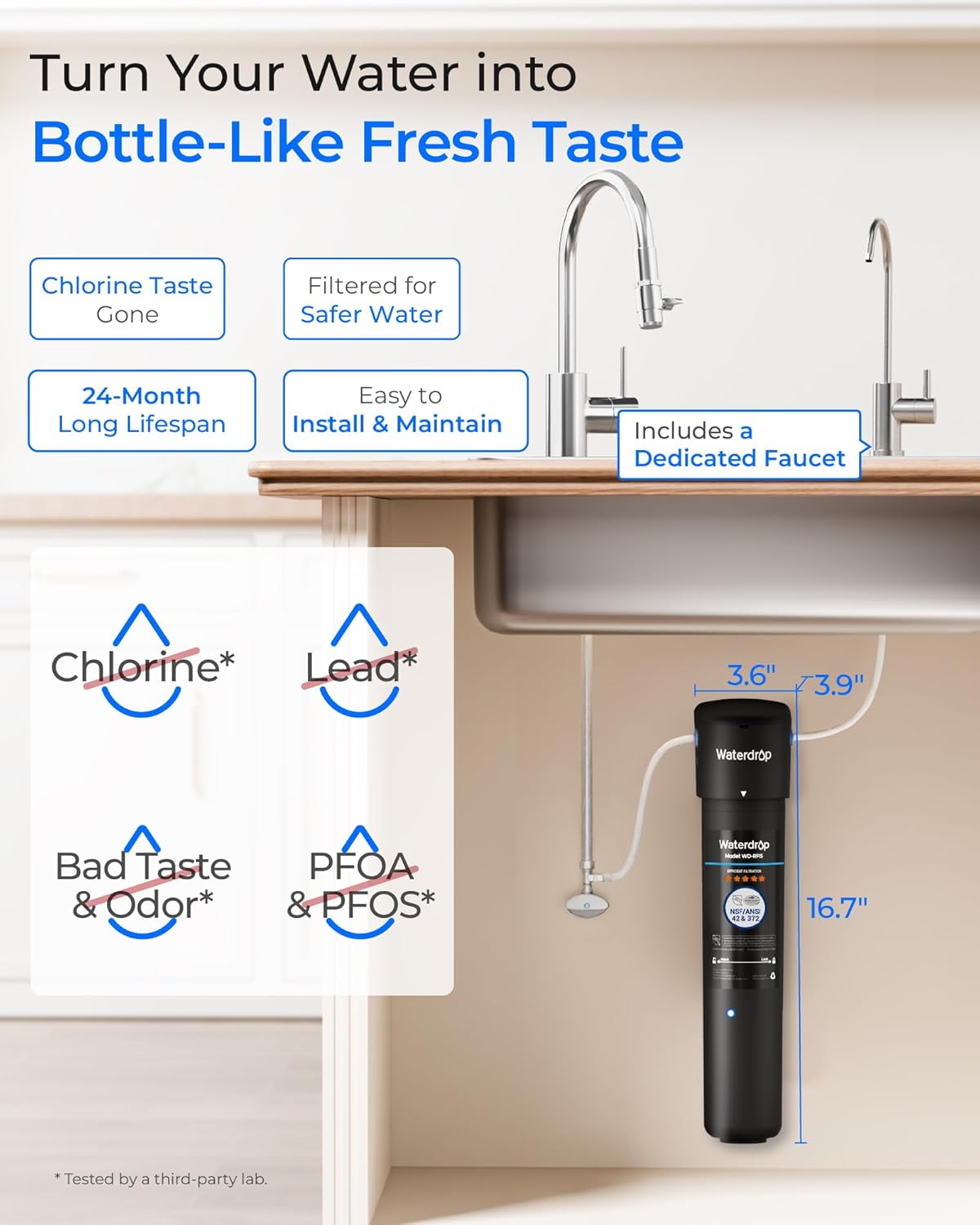 Waterdrop 15UB Under Sink Water Filter, Under Sink Water Filtration System for 2 Years and Waterdrop 10UB PRO Under Sink Water Filter, No Drilling Required