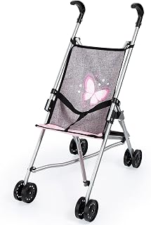 BayerDesign Foldable Umbrella Doll Stroller for 18-Inch Dolls - Lightweight Grey with Seatbelt & Easy Storage