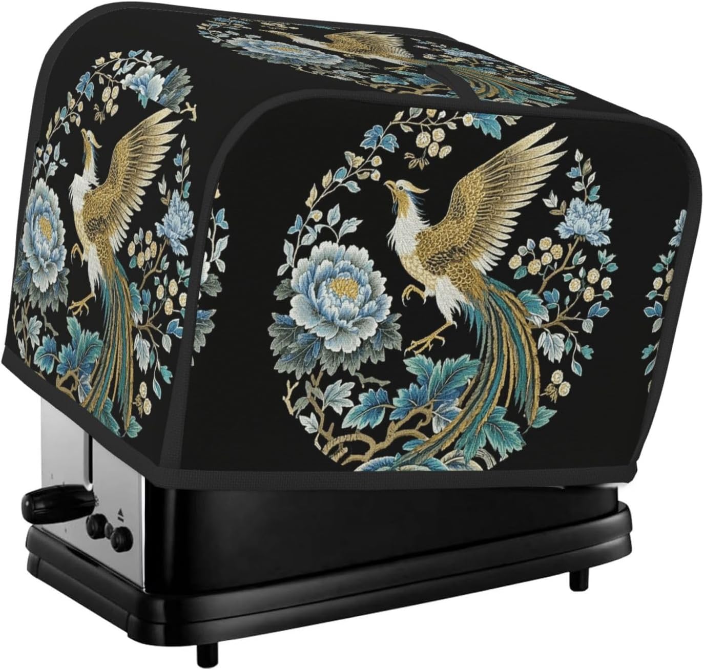 Peony and Phoenix Toaster Cover 2 Slice, Waterproof Bread Machine Covers with Pockets Universal Size Kitchen Small Appliance Cover with Handle, Dust and Fingerprint Protection