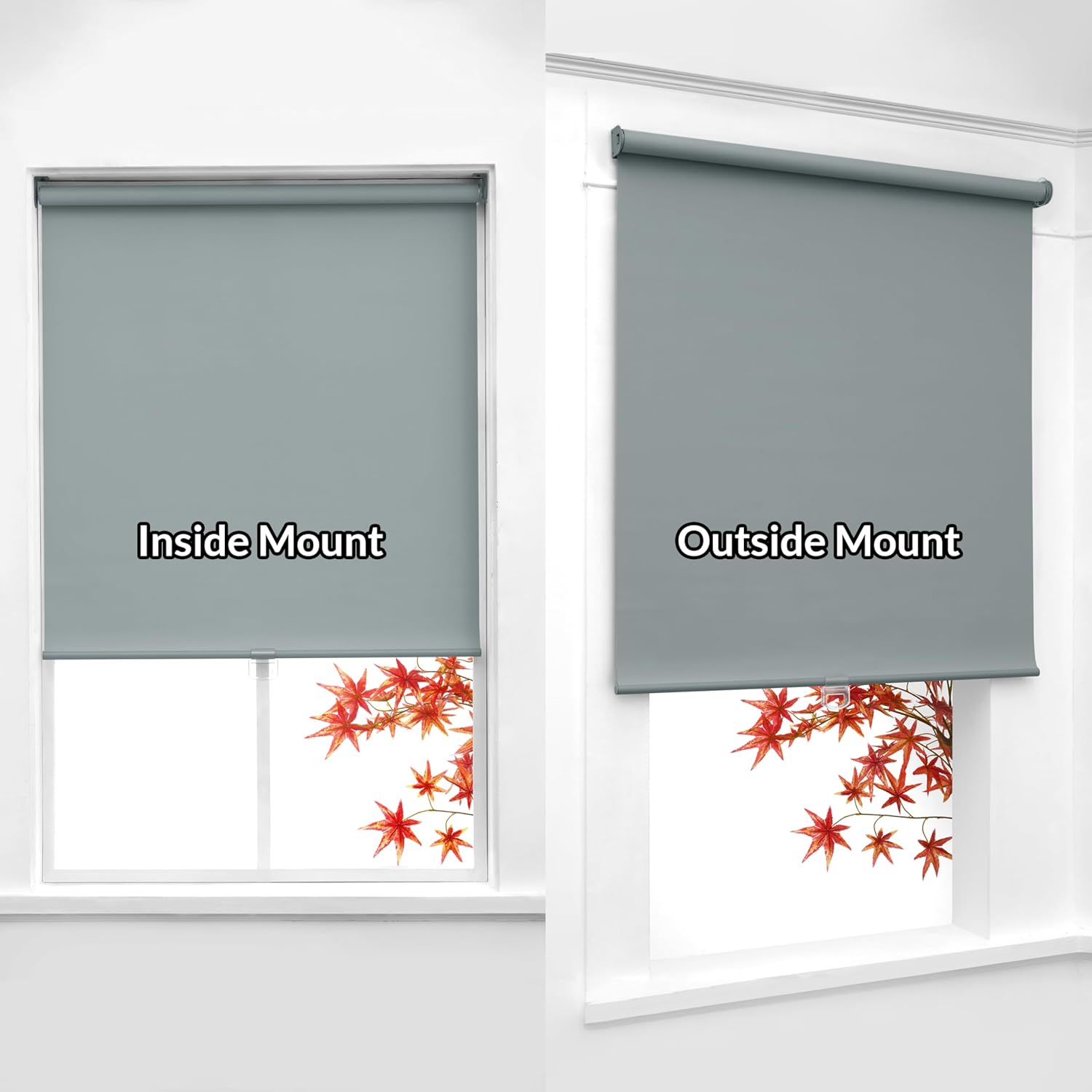 Boolegon Cordless Roller Shades, Blackout Blinds for Windows, Room Darkening Rolled Up Shades with Spring System, UV Protection Window Shades Door Blinds for Home, Office, Blackout-Grey,Custom Size
