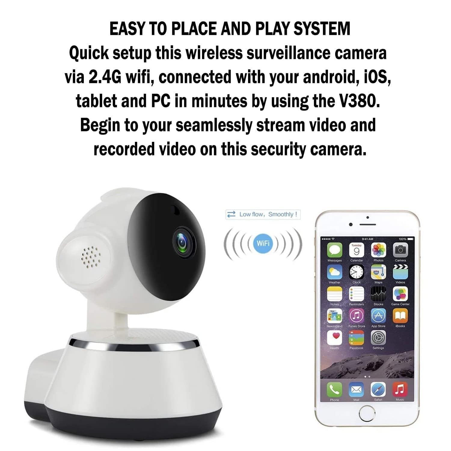 360° WiFi Smart Security Camera 1080P Full HD | Wireless CCTV with Night Vision Motion Detection Two-Way Audio Video for Home Office Baby Monitoring 4