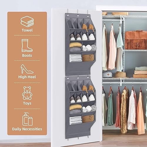 Miniatura 4 de STORAGE MANIAC Organizador de zapatos para colgar sobre la puerta, paquete de 2 organizadores de zapatos colgantes, 8 bolsillos grandes y 4