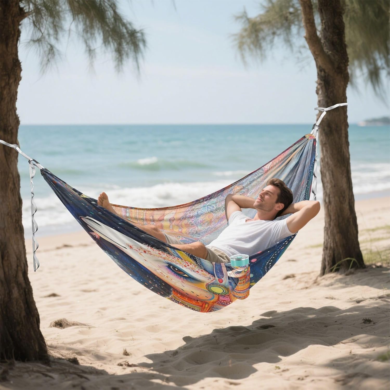 ALAZA Boho Llama Visionary Camping Hammocks Single or 2 Person 500 lbs Portable Parachute Travel Hammock w/Tree Straps for Hiking Backpacking Indoor Outdoor