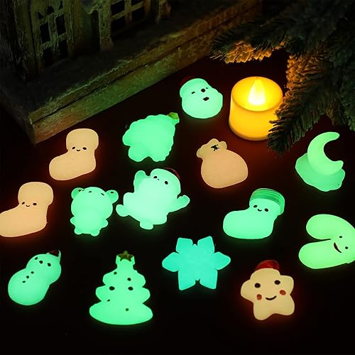 Miniatura 7 de 32 piezas de juguetes blandos de Navidad que brillan en la oscuridad, Kawaii Squeeze Toy Soft Mini Stress Relief Toys para fiestas de Navidad,