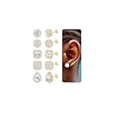 LOYALLOOK Cubic Zirconia Stud Earrings for Women Men Simulated Diamond CZ Halo Stud Earrings Round Square Iced Out Earrings 18K Gold Plated Hypoallergenic 925 Sterling Silver Post Earrings Set