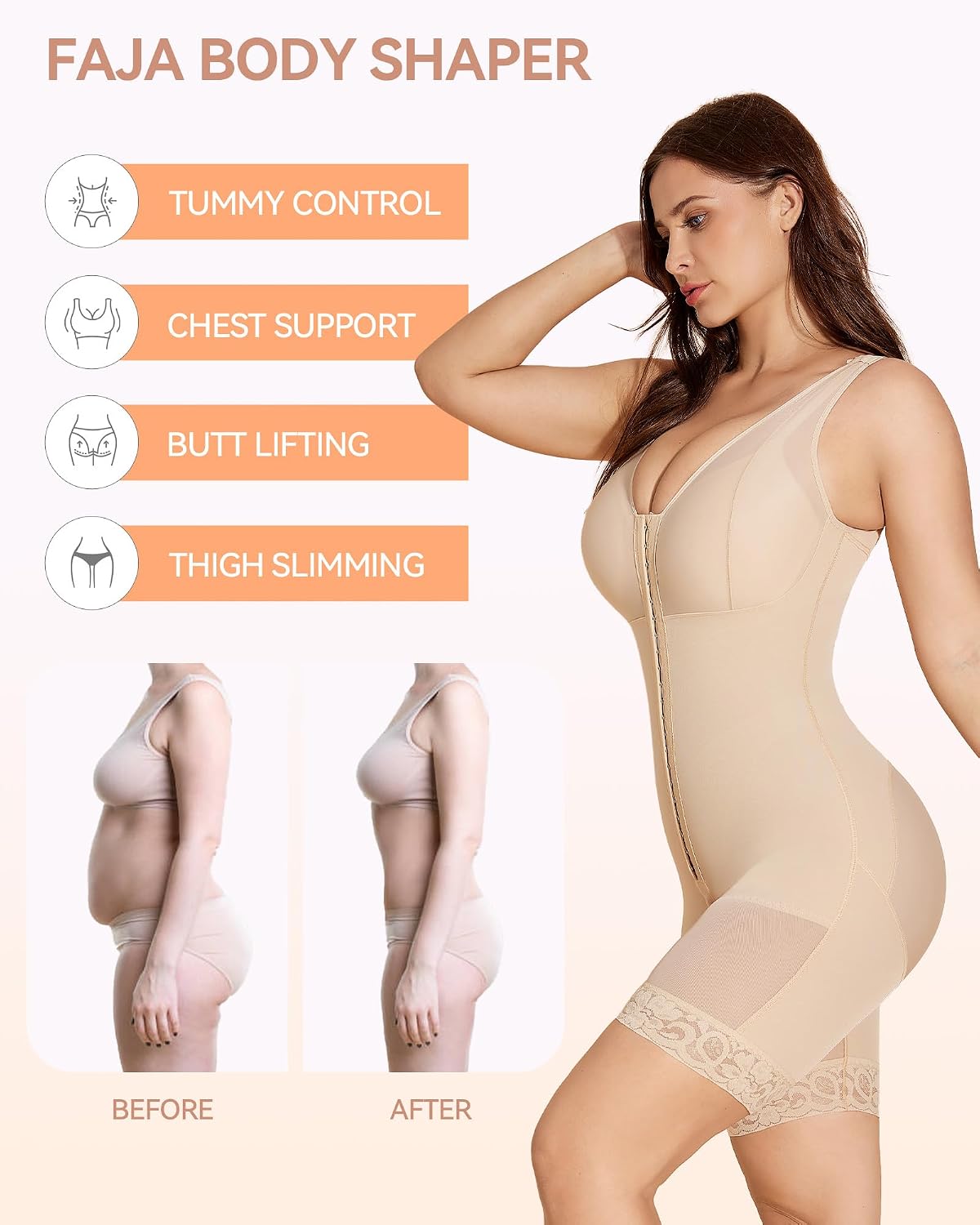 SHAPSHE Fajas Colombianas Moldeadoras Shapewear for Women Tummy Control Postpartum Body Shaper Bodysuit with Zipper Crotch