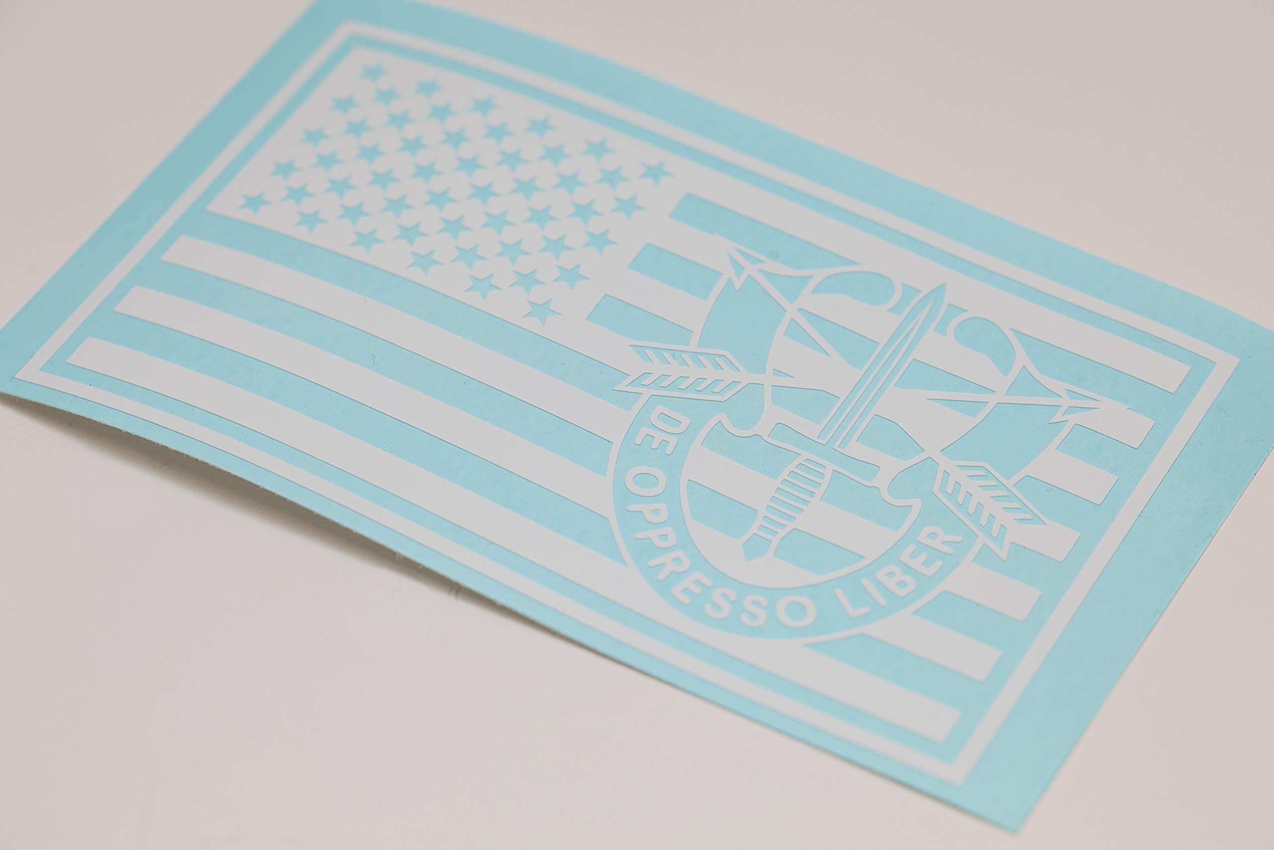 Special Forces Emblem Embedded in US Flag Vinyl Decal (White, 6 inches Wide)