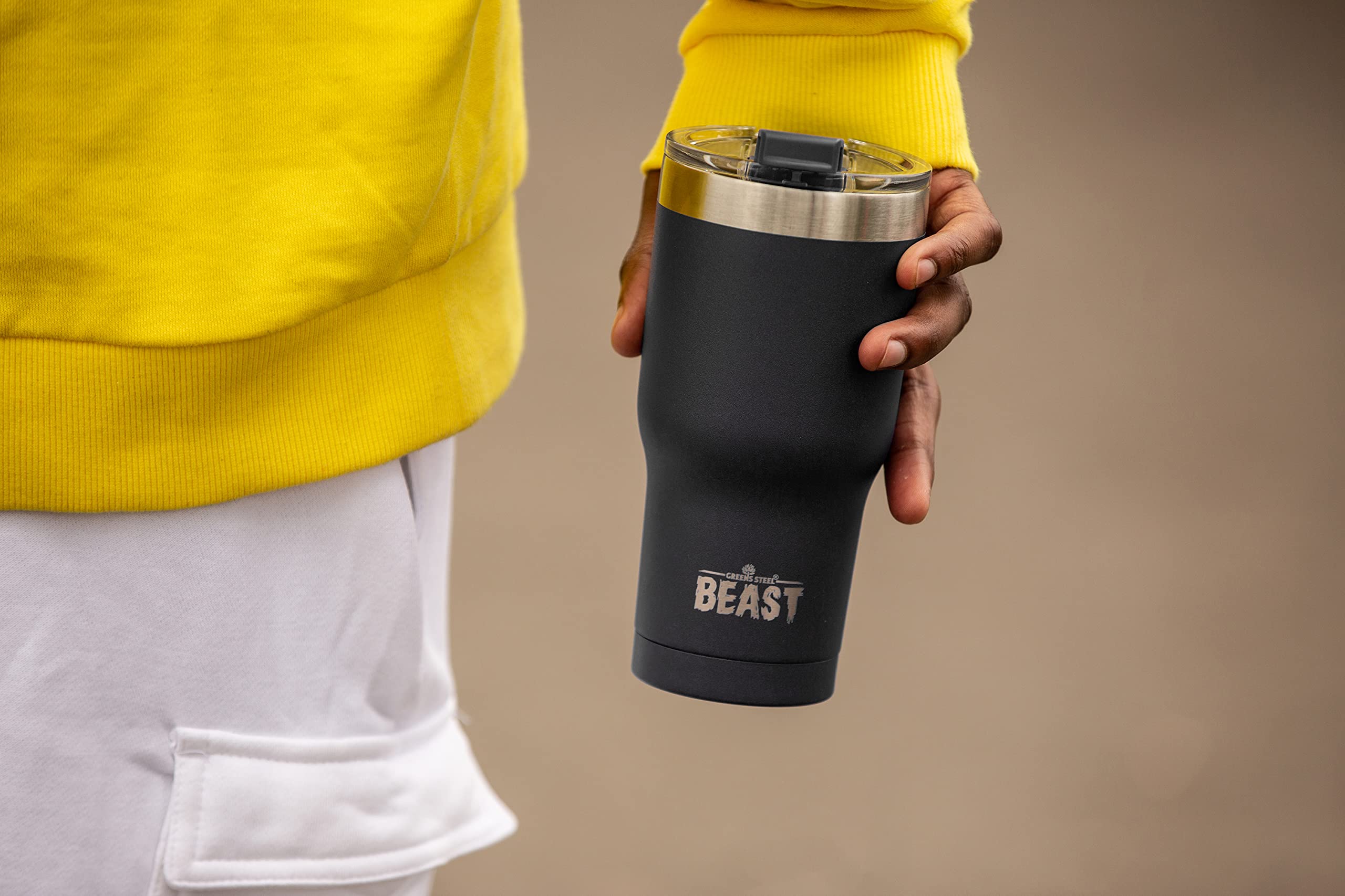 Beast Tumbler - 550 ml (20 oz), Matte Black | Reusable Stainless Steel, Vacuum Insulated Cup | with + 2 Straws & Cleaning Brush | Double Wall Travel Flask Perfect for Hot or Iced Coffee | BPA Free — view 8