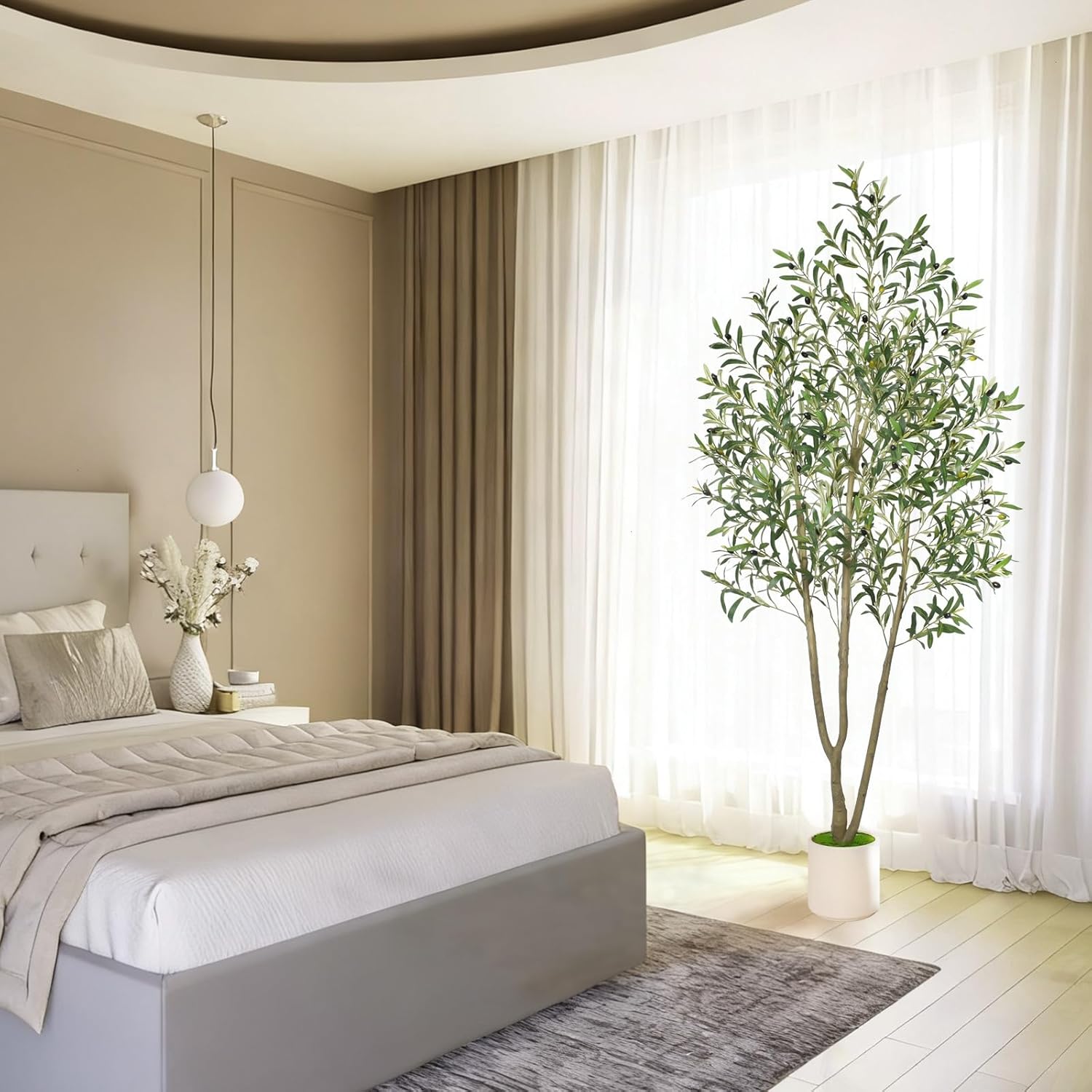 Timoo Faux Olive Tree 7FT Tall Olive Trees Artificial Indoor with White Tall Planter, Artificial Plants Indoor Faux Tree with Realistic Leaves and Fruits, Fake Plant for Home Office Decor