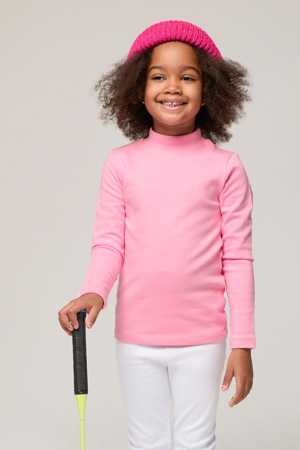 Lilax Girls' Basic Long Sleeve Mock Turtleneck Cotton T-Shirt