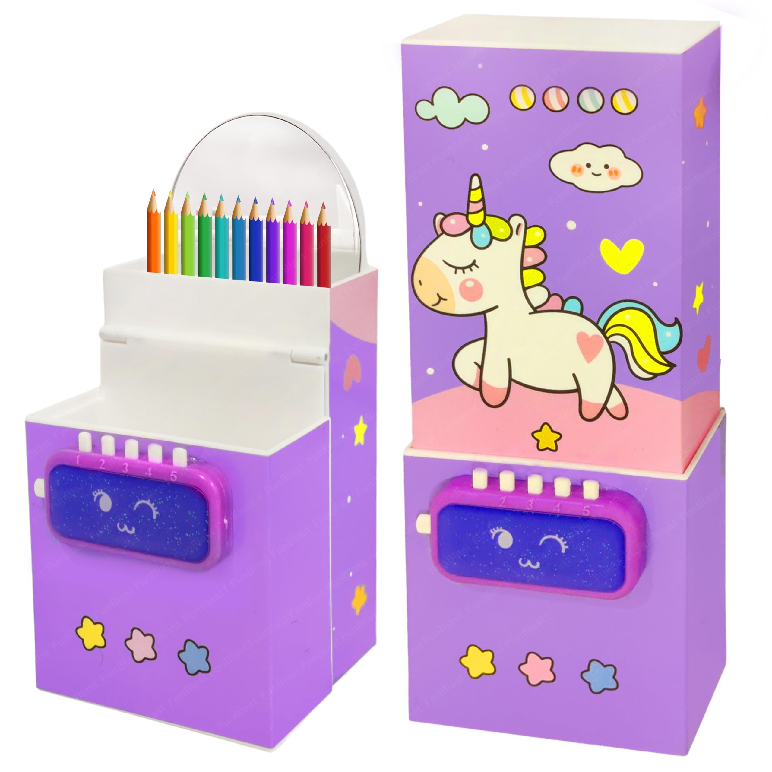 FunBlast Pencil Box for Girls - Password Lock Pencil Case, Multi-Layer Pencil Box for School Girls, Geometry Box, Stationary Organizer Case for Kids, Return Gift for Kids (Random)