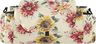 CUPADA Watercolor Flowers Colorful Universal Stroller Organizer with Cup Holders, Vintage Sunflowers Stroller Organizer Bag and Removable Shoulder Strap Fits Most Baby and Pet Strollers