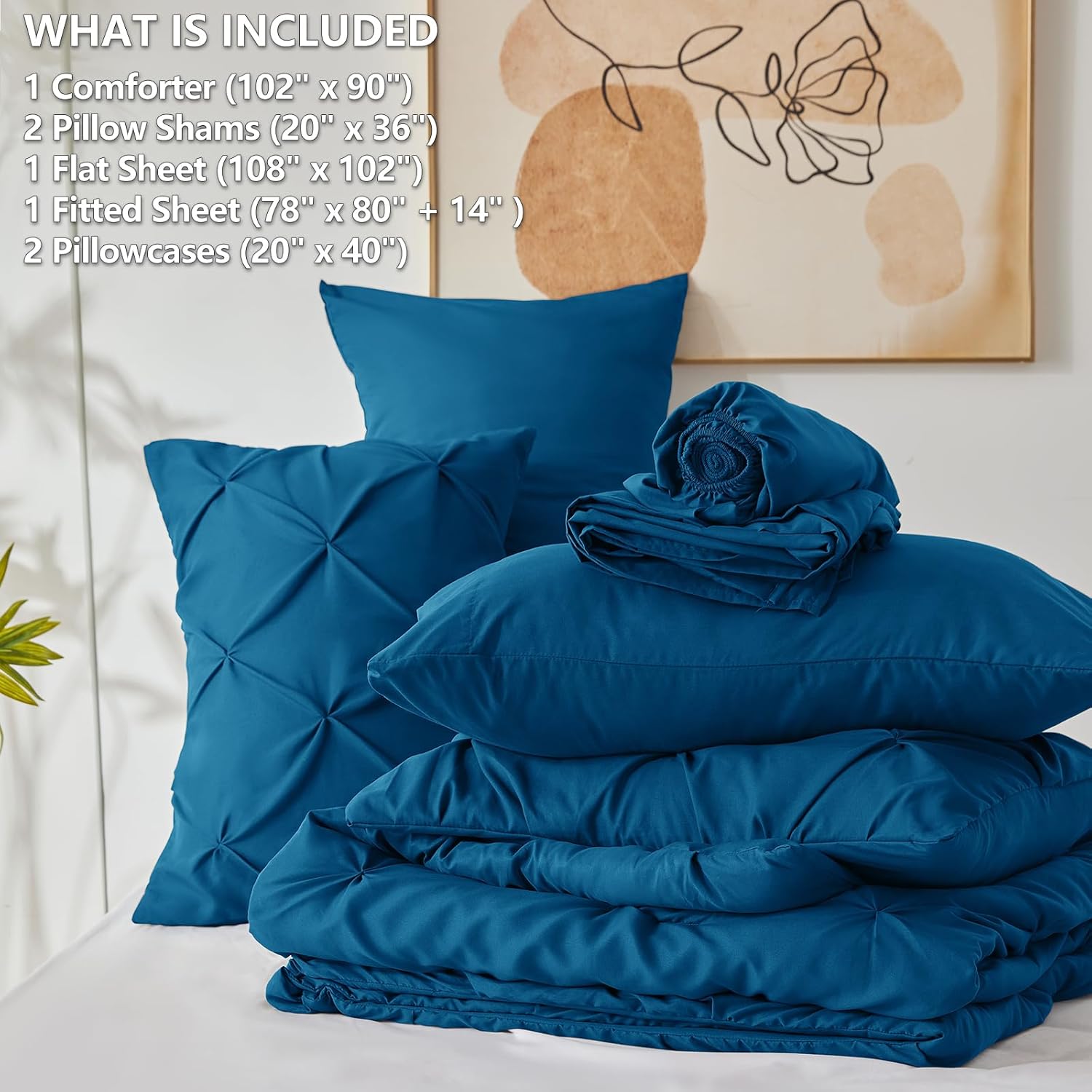 CozyLux King Size Comforter Set Teal, 7 Pieces Pintuck Bed in A Bag Teal Comforter King Size, Pinch Pleat Bedding Set with All Season Comforter, Sheets, Pillowcases & Shams - Image 7