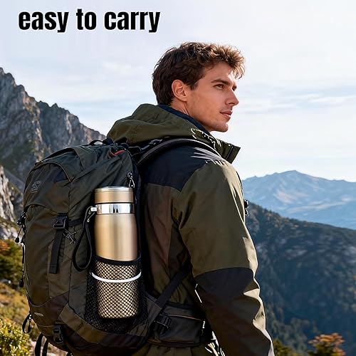 Miniatura 5 de Botella de agua de acero inoxidable con aislamiento de oro de 27 onzas, botella de agua deportiva, ideal para viajes