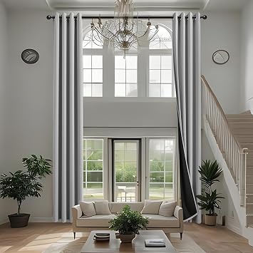 100% Extra Long Blackout Curtains 52x144 inch 2 Panels Light Gray