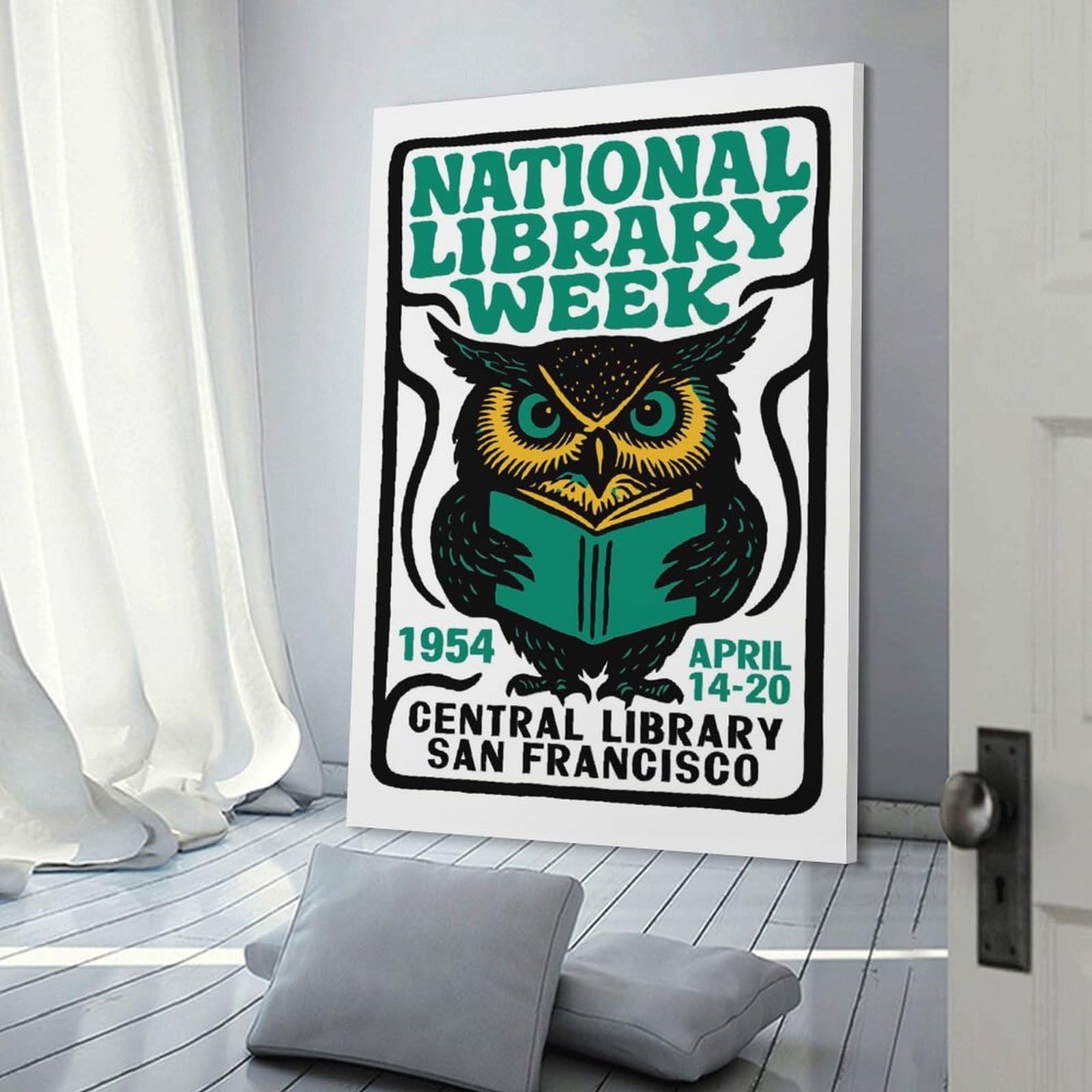 Junmoney National Library Week 1954 Canvas Wall Picture, 08x12inch(20x30cm), for Wall Displays, Bedrooms Or Room Updates, Wall Decor Suited to Curated Displays