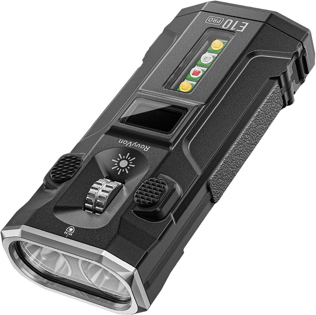 RovyVon E10 Pro EDC Flat Flashlight, 1600 Lumens Battery Replaceable Pocket Flash Light with OLED Display and Scroll Switch, Wide Battery Compatibility