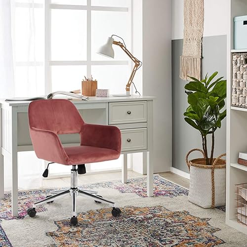 Miniatura 5 de Homy Casa Silla de oficina moderna con respaldo medio con cómoda tela de terciopelo, silla giratoria de escritorio para computadora con reposabrazos