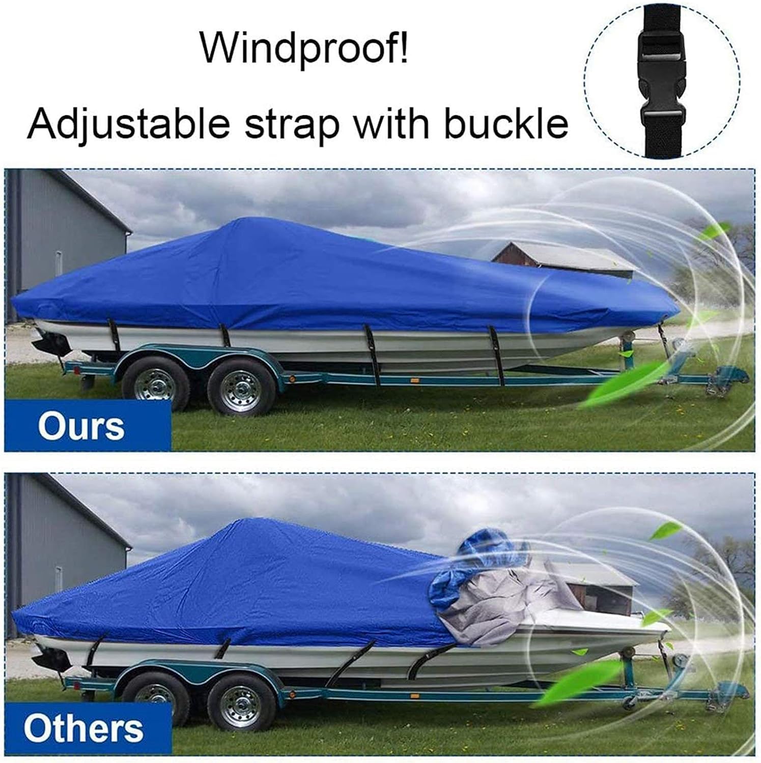 Wodoodporny pokrowiec na łódź 210D, kurtka outdoorowa do łodzi wędkarskich V-Hull i TRI-Hull (17-19FT) - płócienna osłona przeciwsłoneczna i ochrona przed kurzem do kajaków i jachtów