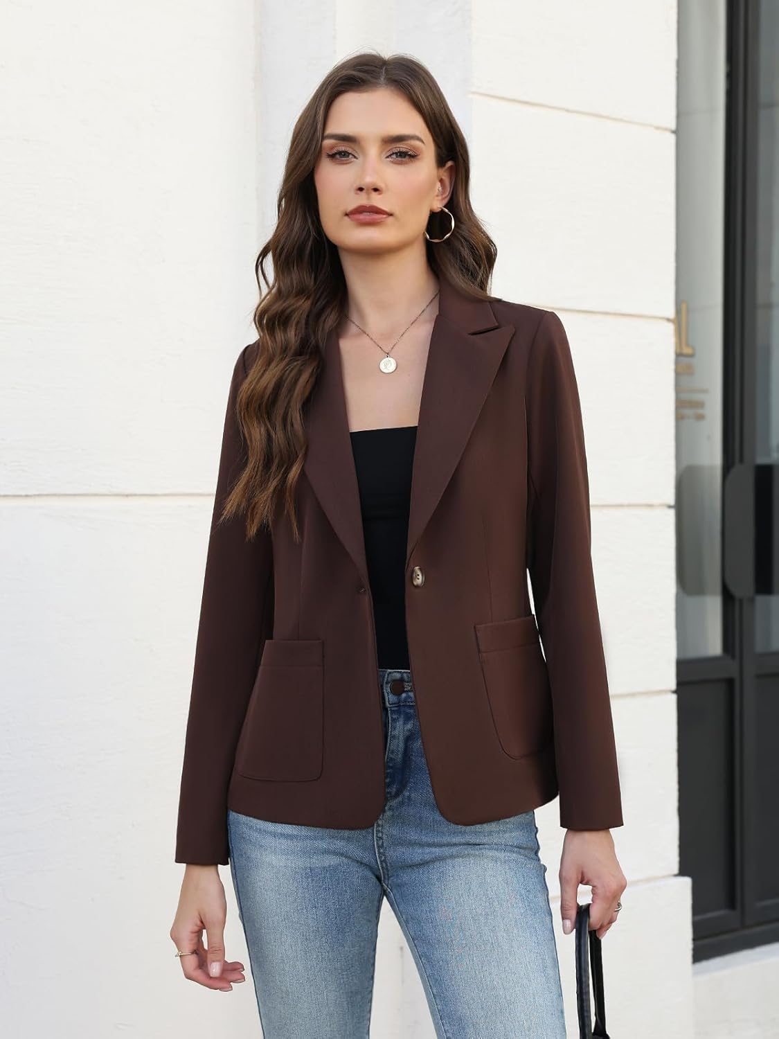 Women's Blazers Business Casual Long Sleeve Solid Jacket Professional Office Work Open Front Suit Blazer with Pockets