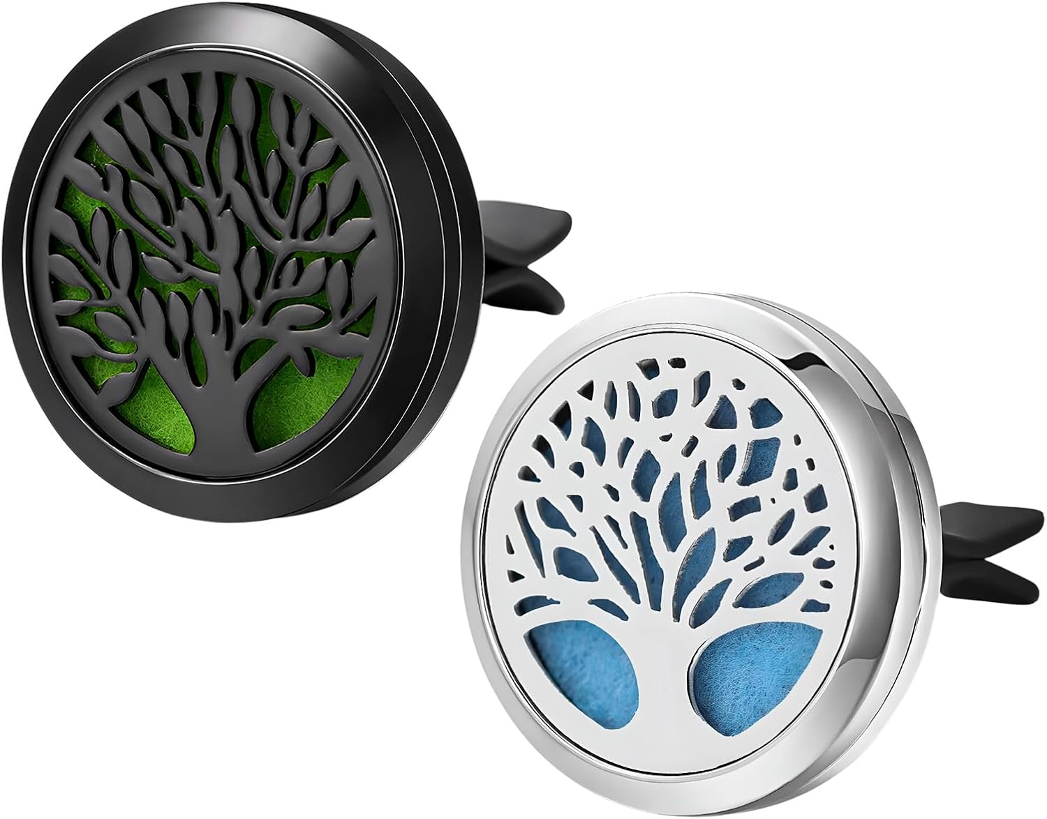 KVAEY 2PCS 30mm Car Diffuser Vent Clips, Tree of Life Aromatherapy Essential Oil Diffuser Locket with 12 Felt Pads, Stainless Steel Car Diffuser Locket Air Freshener (Black)