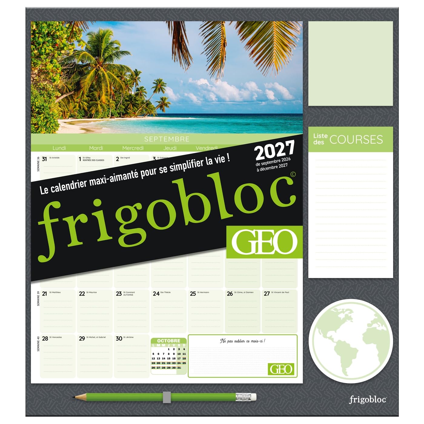 Frigobloc Mensuel GEO 2027 - Calendrier organiseur familial (de sept. 2026 à déc. 2027): De septembre 2026 à décembre 2027