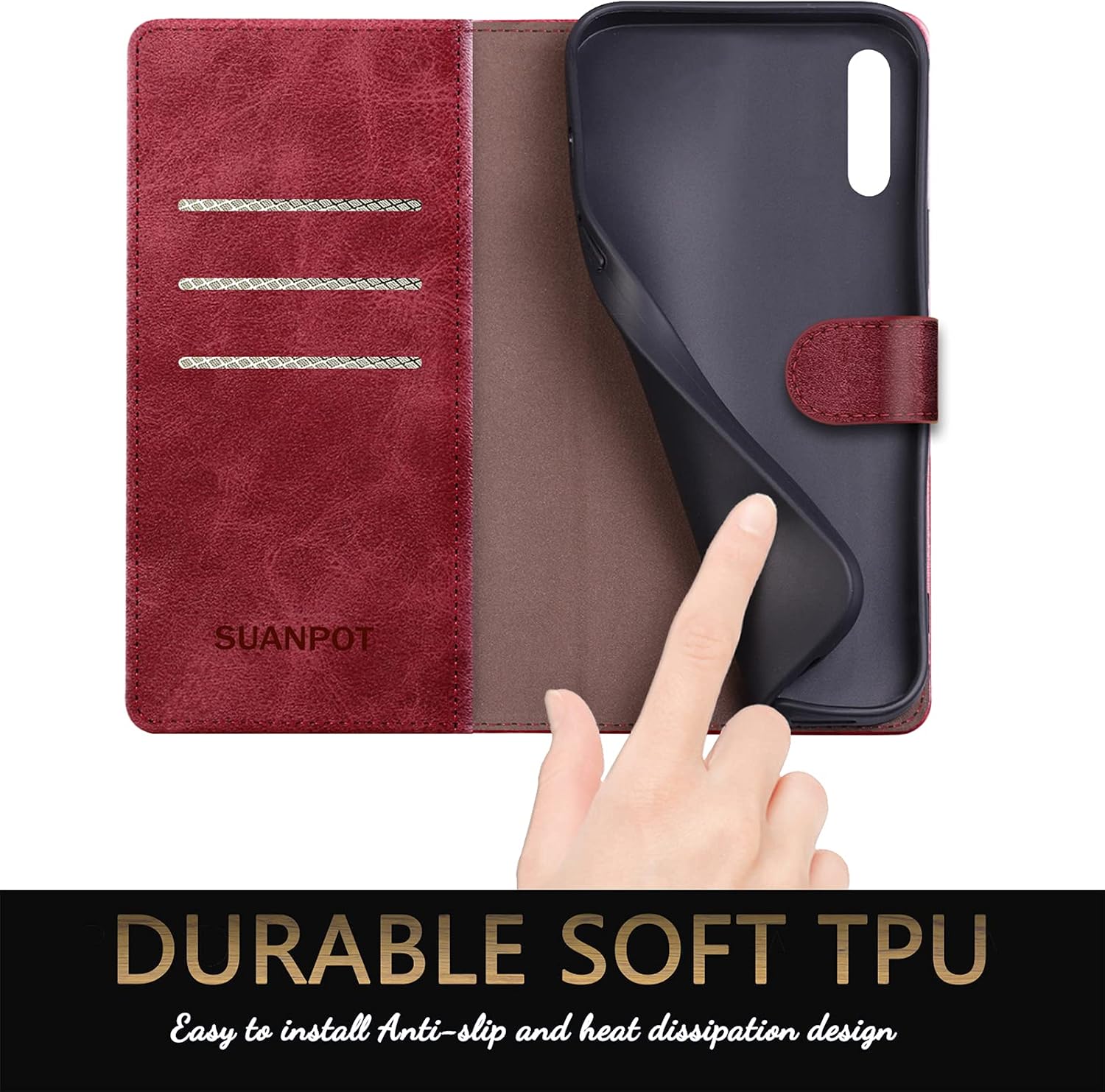 SUANPOT for Samsung Galaxy A50/A50S/A30S with RFID Blocking Leather Wallet case Credit Card Holder, Flip Folio Book Phone case Shockproof Cover for Women Men for Samsung A50 case Wallet (Red)
