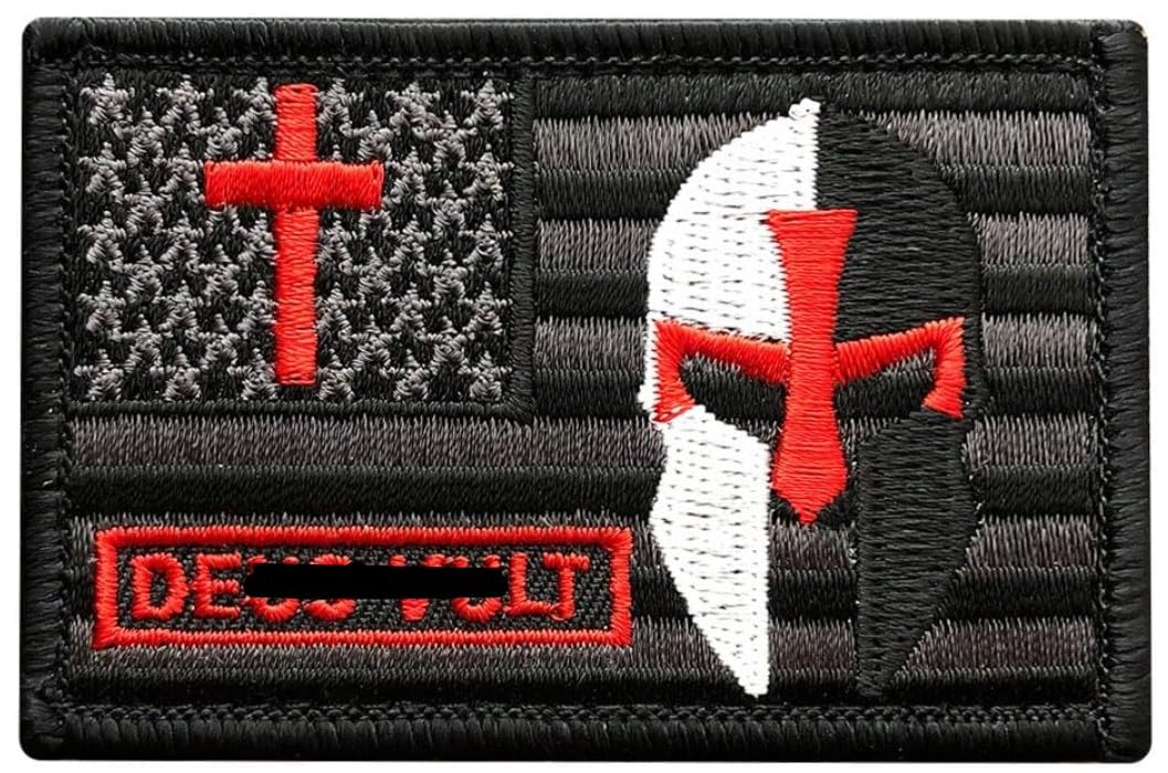 USA Flag Cross Christian Templar Knight in God Wills Patch (Hook Fastener Backing-MTB35)