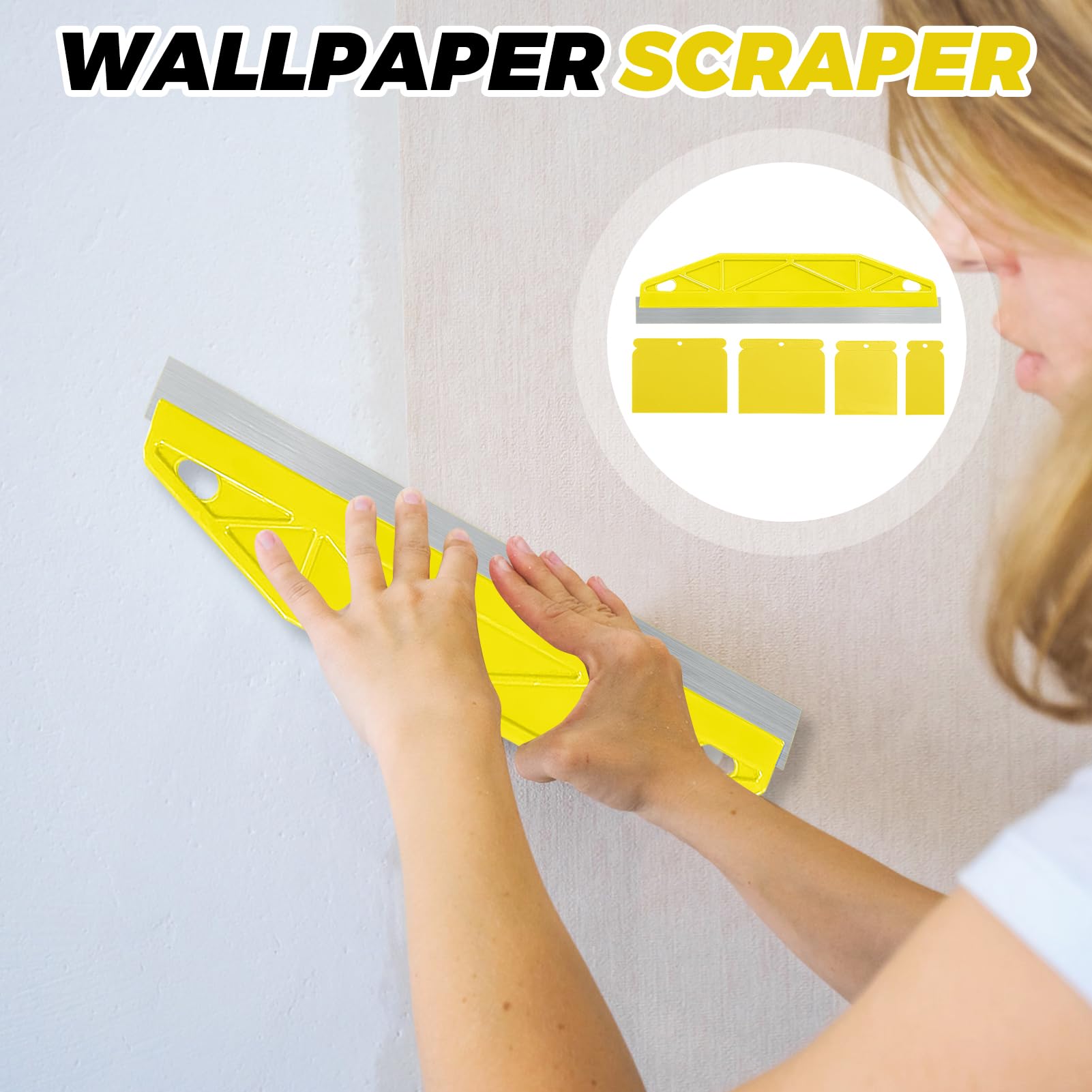 Outils de coupe de peinture en acier inoxydable de 12 pouces | Outil de coupe de peinture de protection 4 pièces | Kit de protection pour papier peint (Jaune)