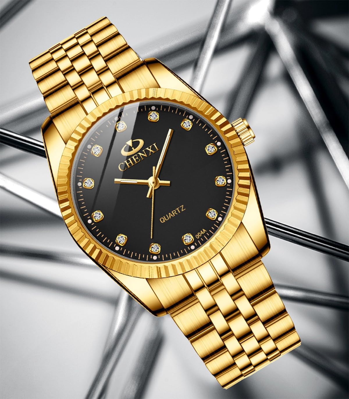 FANMIS Men's Classics Business Easy Reader Quartz Watch Military Analog Luminous Waterproof Quartz Stainless Steel Watch Elegant Gift Watch for Men (X Gold Black)
