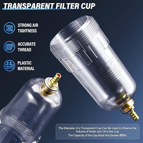 Miniatura 57 de TAILONZ PNEUMATIC Regulador de presión de filtro de aire de drenaje automático NPT de 1/4 de pulgada Combo Piggyback, filtro compresor