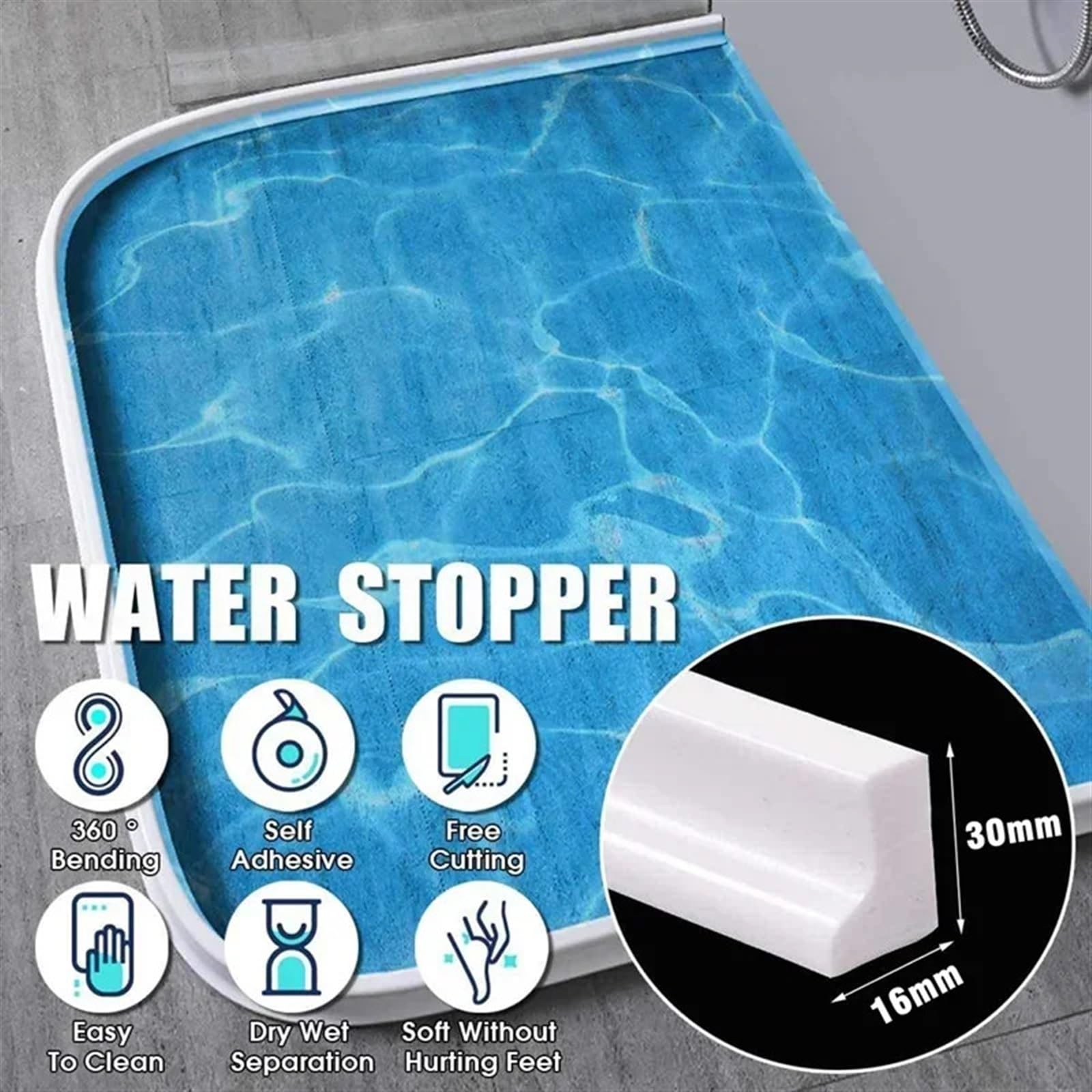 Junta Para Mampara de Ducha Umbral de baño plegable, bloqueador de tapón de presa de agua, protector contra salpicaduras, separación en seco y húmedo, barrera de inundación, tira de sellado inferior d
