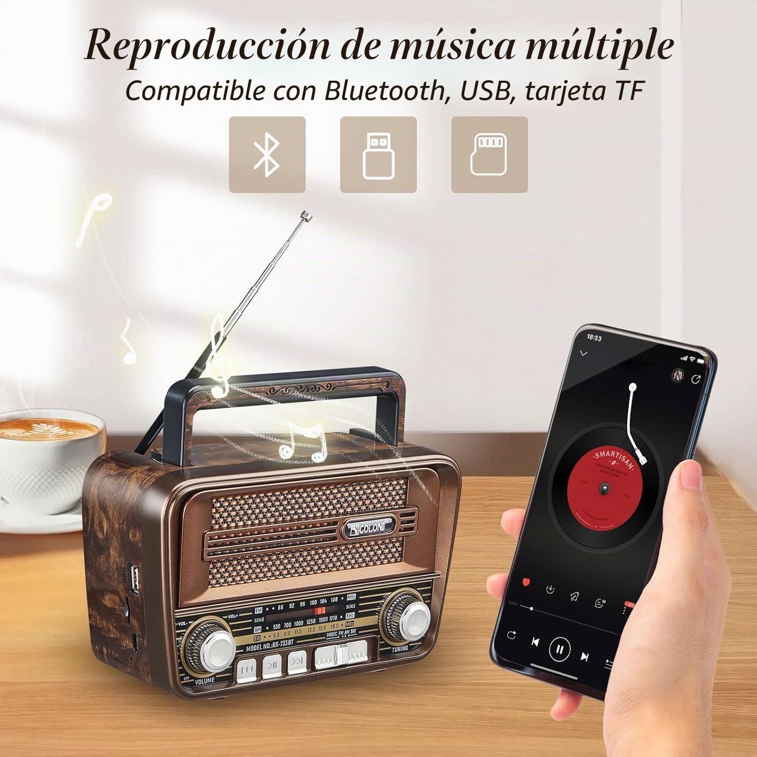 Gelielim Radio retro AM FM, radios portátiles de onda corta con la mejor recepción, altavoz Bluetooth 5.3, radios alimentadas por pilas, compatible con tarjeta TF/USB, idea de regalo para mayores