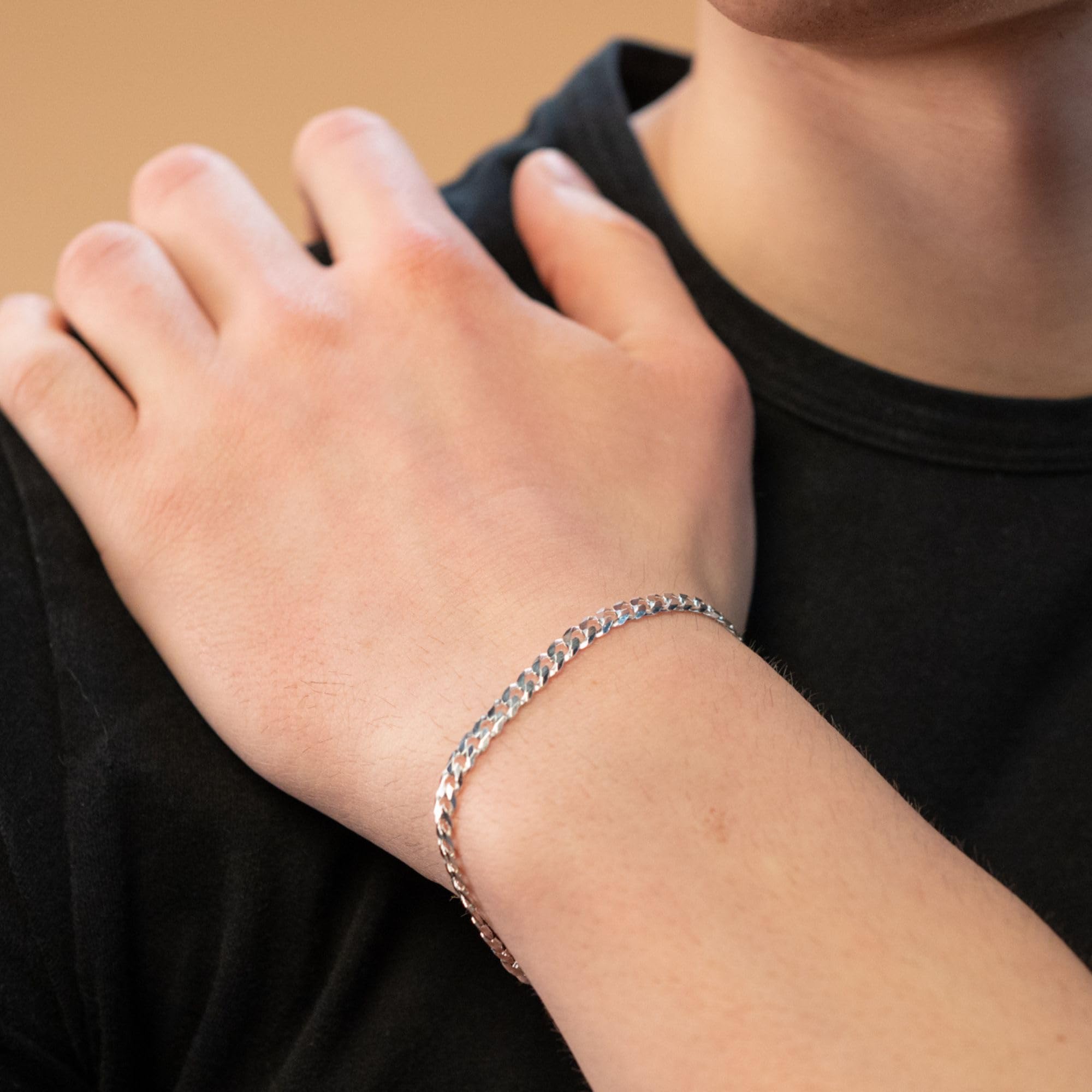 QUADRI Silber Armband Herren - Armbänder für Herren - Panzerkette Armband