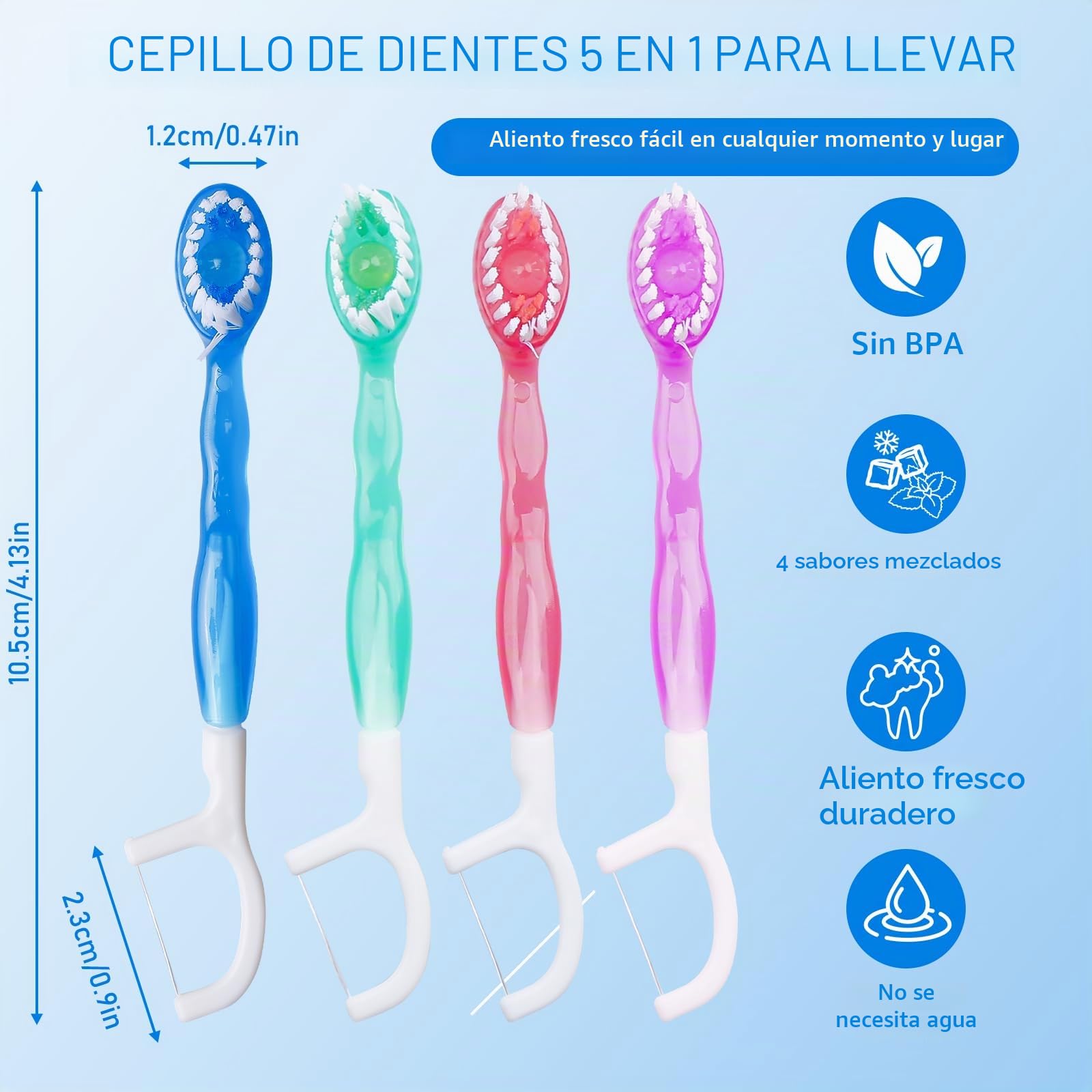 Lote de 40 mini cepillos de dientes desechables 4 en 1 con pasta de dientes, botones, raspador de lengua, hilo dental, pasta de dientes para viajes, camping, paseos, sabor mixto