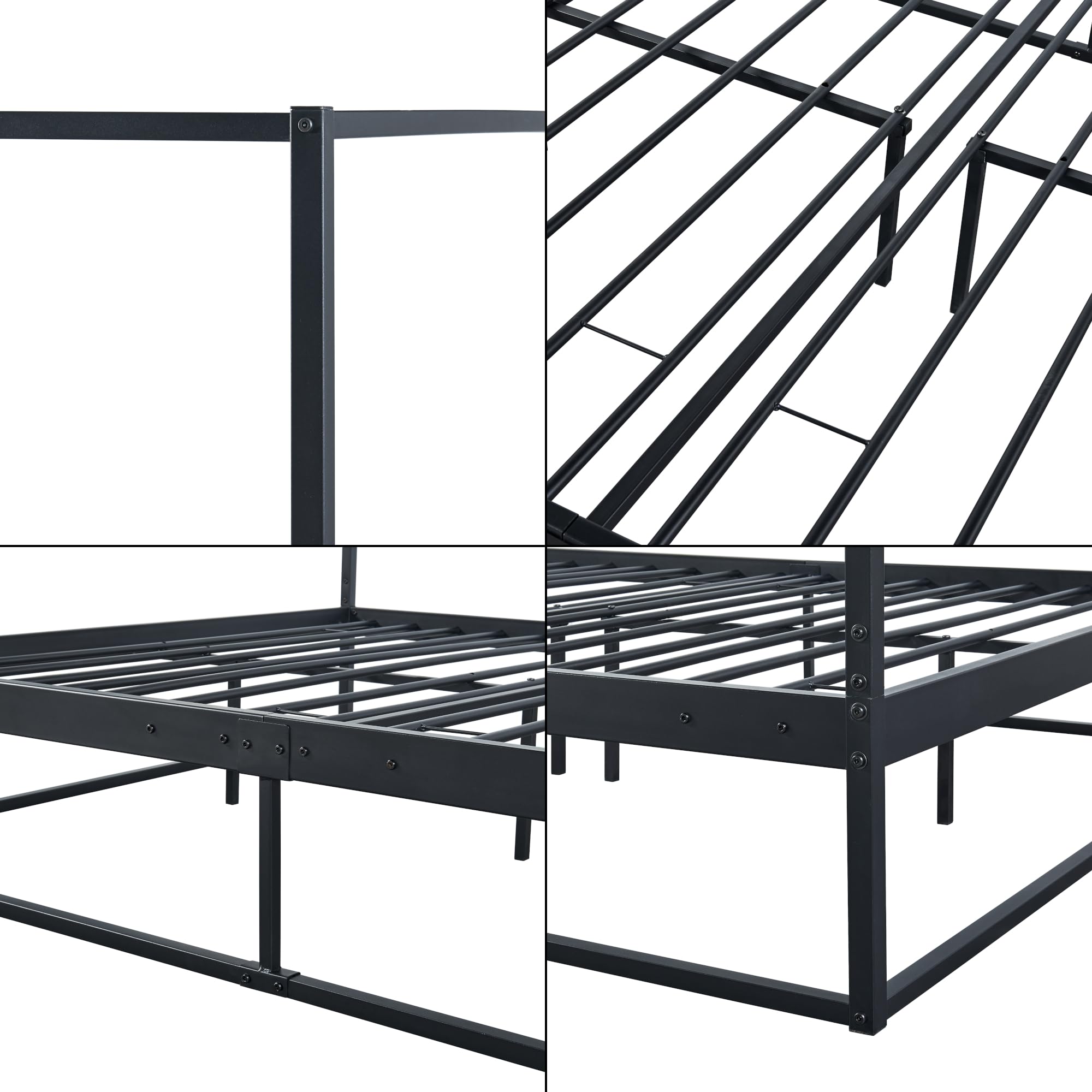 [en.casa] Letto a Baldacchino Letto Matrimoniale 160 x 200 cm Struttura Rettangolare in Metallo Nero Stile Classico