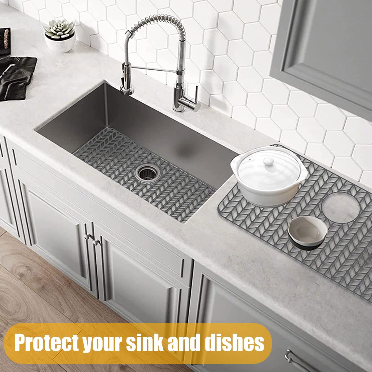 Tapis De Protection Pour évier De Cuisine – Silicone 66x35,5 Cm, Antidérapant, Résistant à La Chaleur, Facile à Nettoyer, Modèle Avec Trou Central Ou Latéral - 5