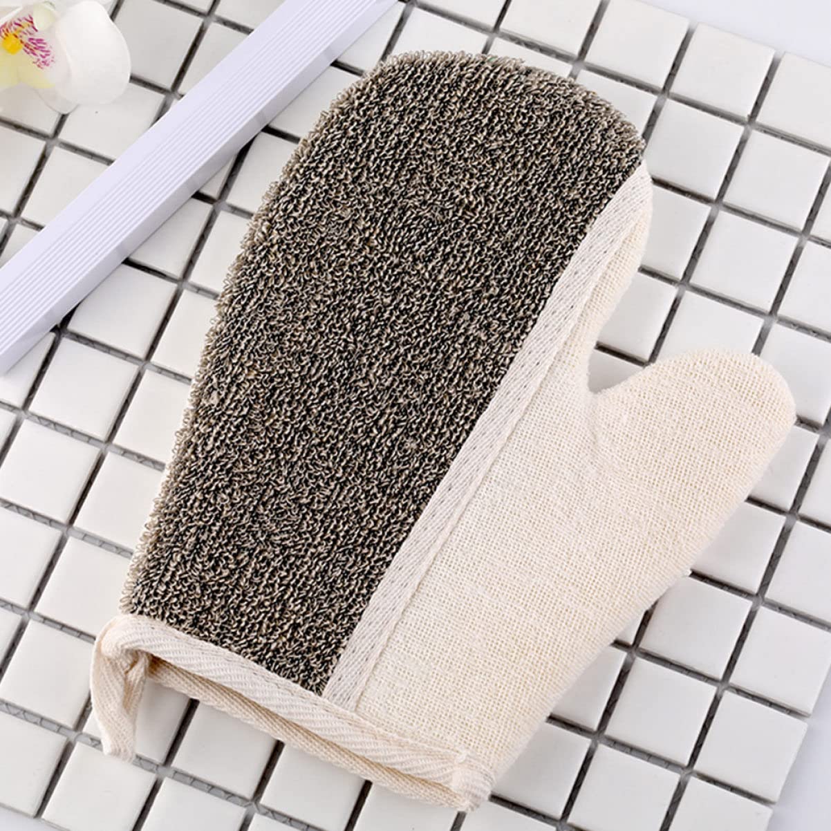 Healvian 6pezzi Guanto Esfoliante Per Lino Nero Da Guanti Scrub Creativi Per Rimozione Della Cheratina Massaggio Delicato e Pulizia Della Compatibili Con Gel e Sapone