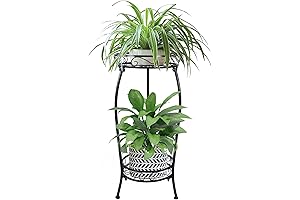 Deluxe 2-Tier Plant Pedestal Stand for Indoors or Outdoors with Rust-Resistant Iron Construction