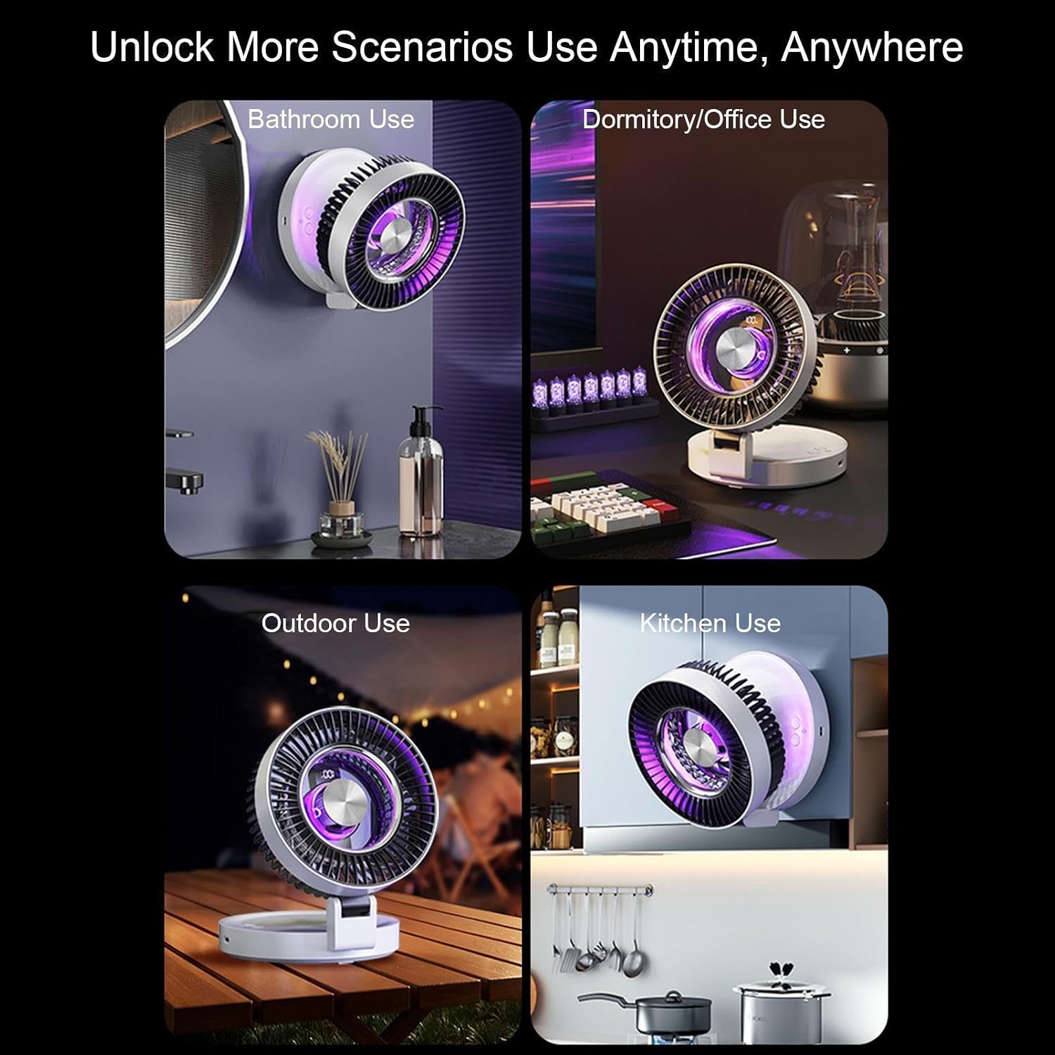 Desk Fan, Foldable Wall Mount Fan, 5 Speed Cooling with RGB Light | Adjustable Airflow, RGB Ambient Light, Foldable Design, Home, Office, Bedroom, Dorm, Camping, Study