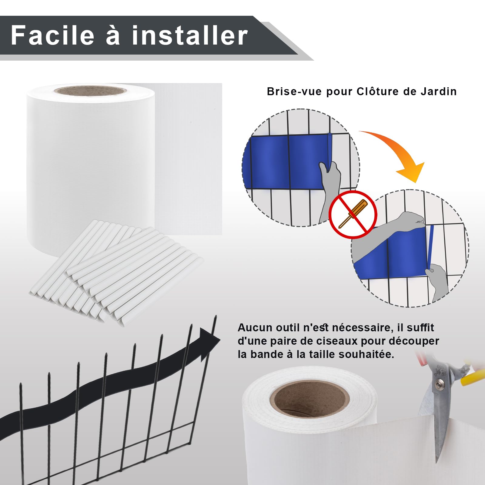 Sunnylaxx PVC Brise-Vue pour Clôture Double Barre 450g/m²- 50 m x 19 cm-Blanc, Brise-Vue de Clôture, Décoration de Jardin
