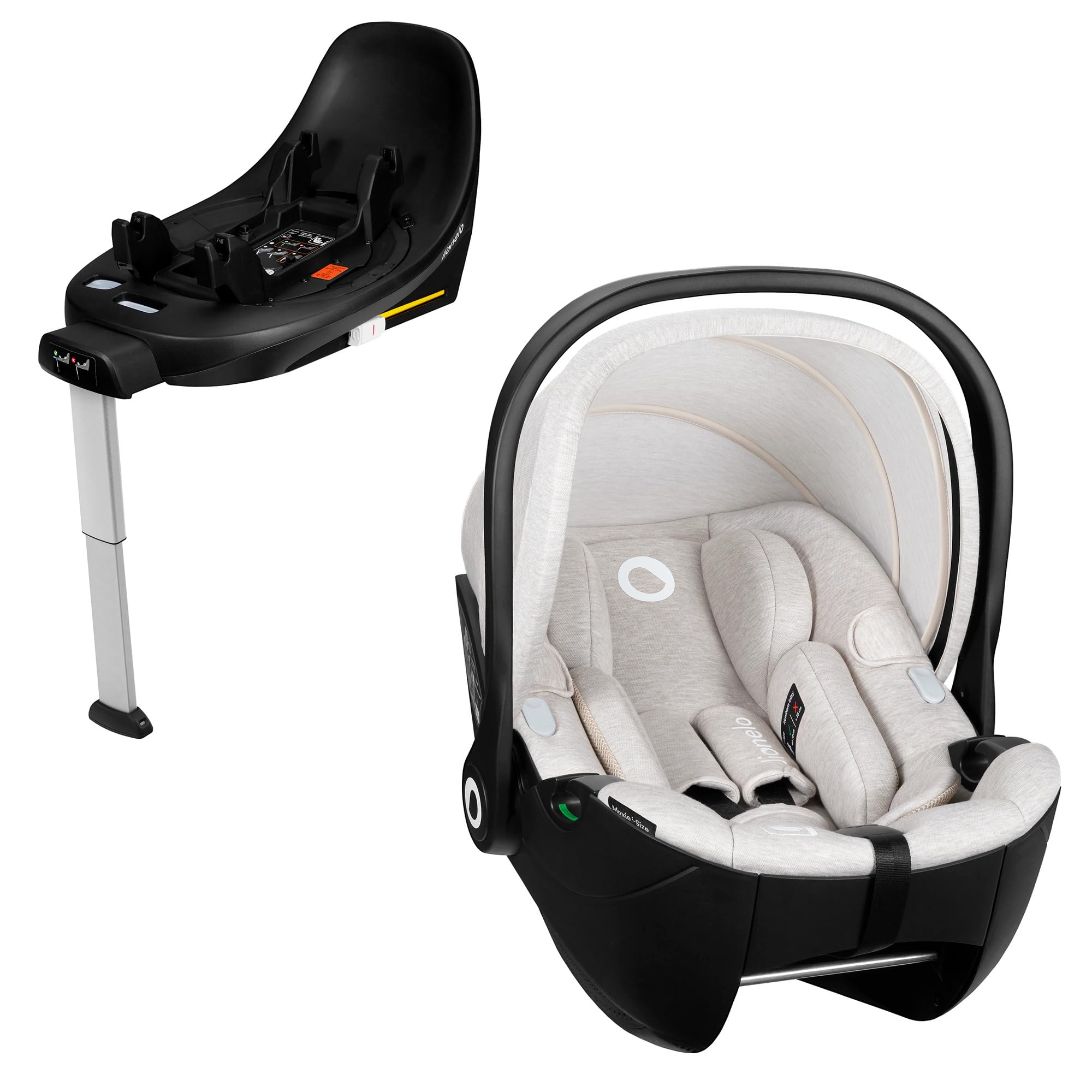 LIONELO MOXIE i-Size SET Silla de Coche Infantil con Base 40-87 cm Portabebés Instalación ISOFIX y Pata de Estabilización Protección Lateral, Reposacabezas Ajustable Cojín Dri-Seat | Base ISOFIX, pata de apoyo, protección lateral, reposacabezas regulable