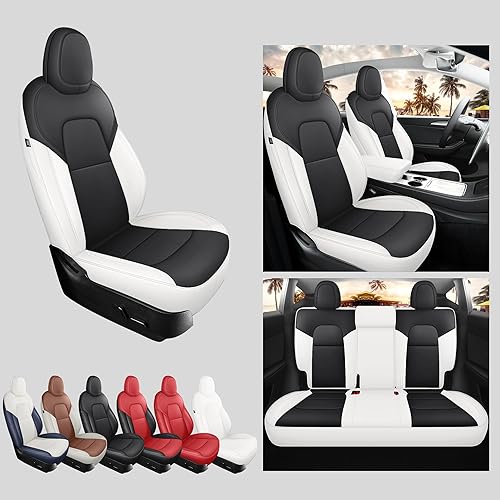 Miniatura 6 de Funda de asiento para Tesla modelo Y, funda de asiento de automóvil Tesla en blanco y negro, 12 piezas, impermeable, de piel de napa personalizada,