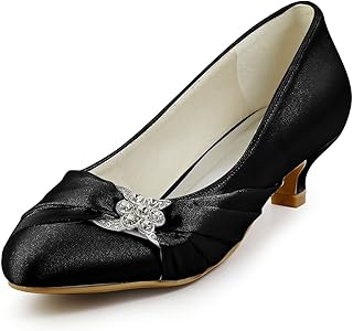 Closed Toe Shoes for Women Low Heel Comfortable Wedding Shoes for Bride Satin Rhinestones Bridal Evening Prom Dress Pumps