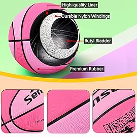 Senston Basketball Balls Size 3/5/6/7 Basketballs Indoor Outdoor 27.5/29.5 inch Basketball (Pink, 25.5\'\'/Size 3)